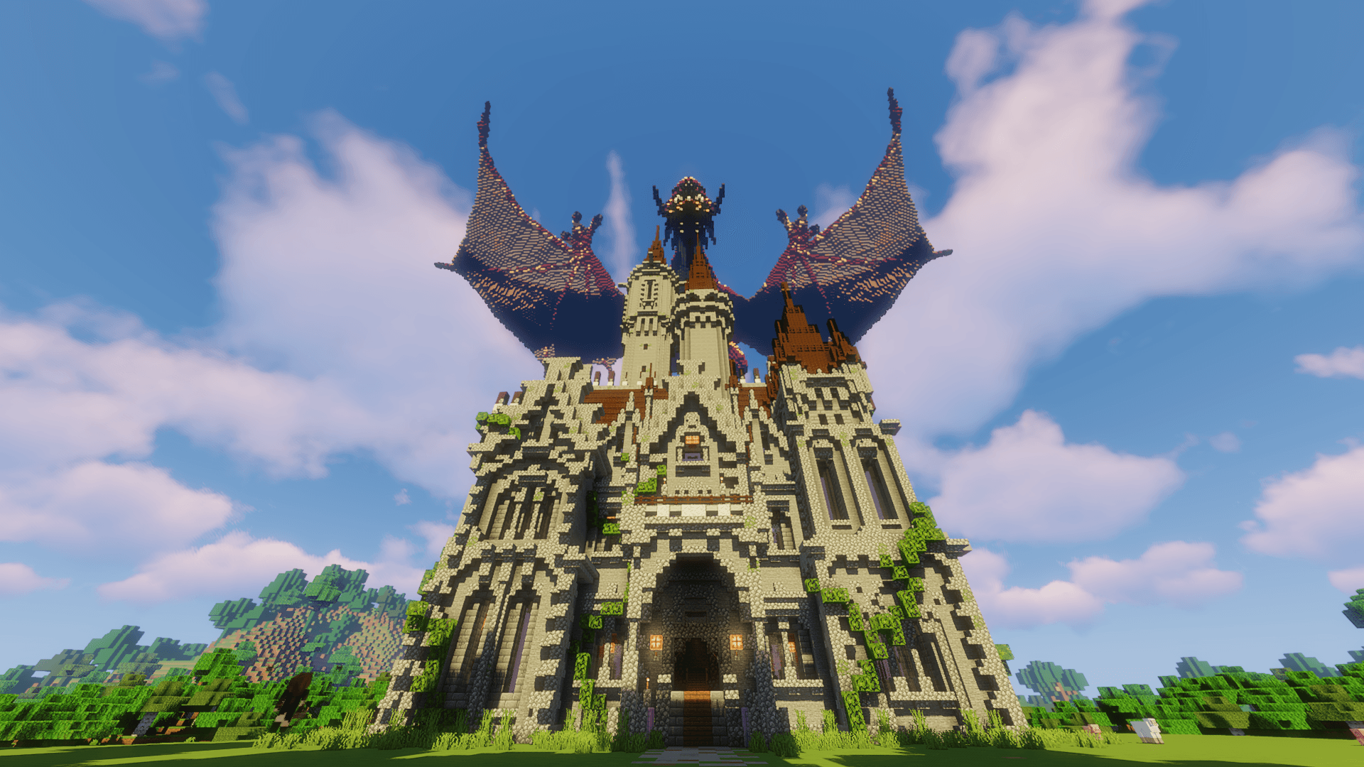 Oialt SMP castle spawn with dragon above